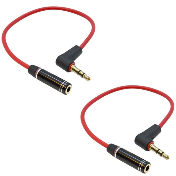 SAPT519 Pair of 6 Inch Right Angle 1/8 3.5mm TRS to 1/8 3.5mm Female 1/8 Headset Extension Audio Patch Cable Cords Seismic Audio 